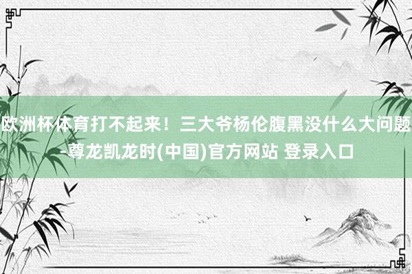 欧洲杯体育打不起来！三大爷杨伦腹黑没什么大问题-尊龙凯龙时(中国)官方网站 登录入口
